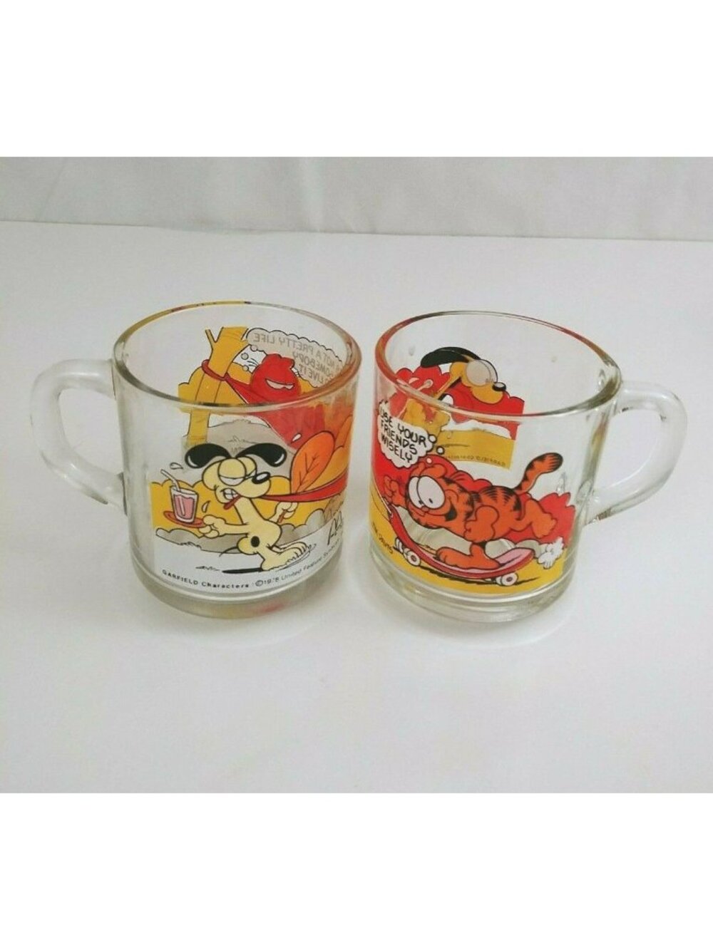 Vintage 1978 McDonalds Garfield Glass Coffee Cups, Mugs by Jim Davis lot of 2